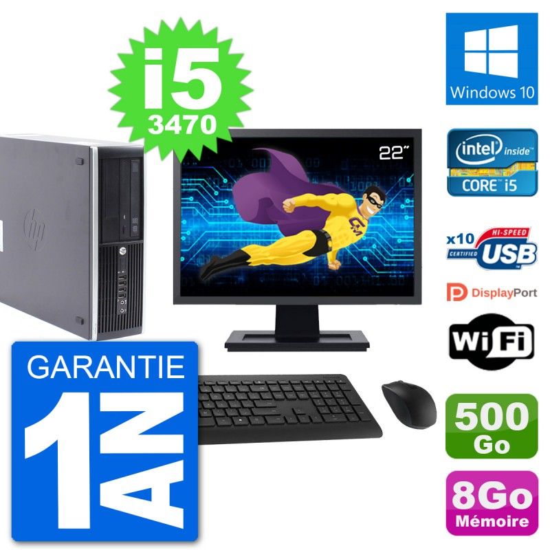 HP Compaq Pro 6300 SFF Desktop PC - 22" Screen, i5-3470, 8GB RAM, 500GB HDD, Windows 10, WiFi