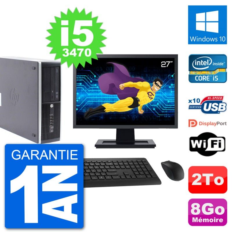 HP Compaq Pro 6300 SFF PC - 27" Screen, i5-3470, 8GB RAM, 2TB HDD, Windows 10, WiFi