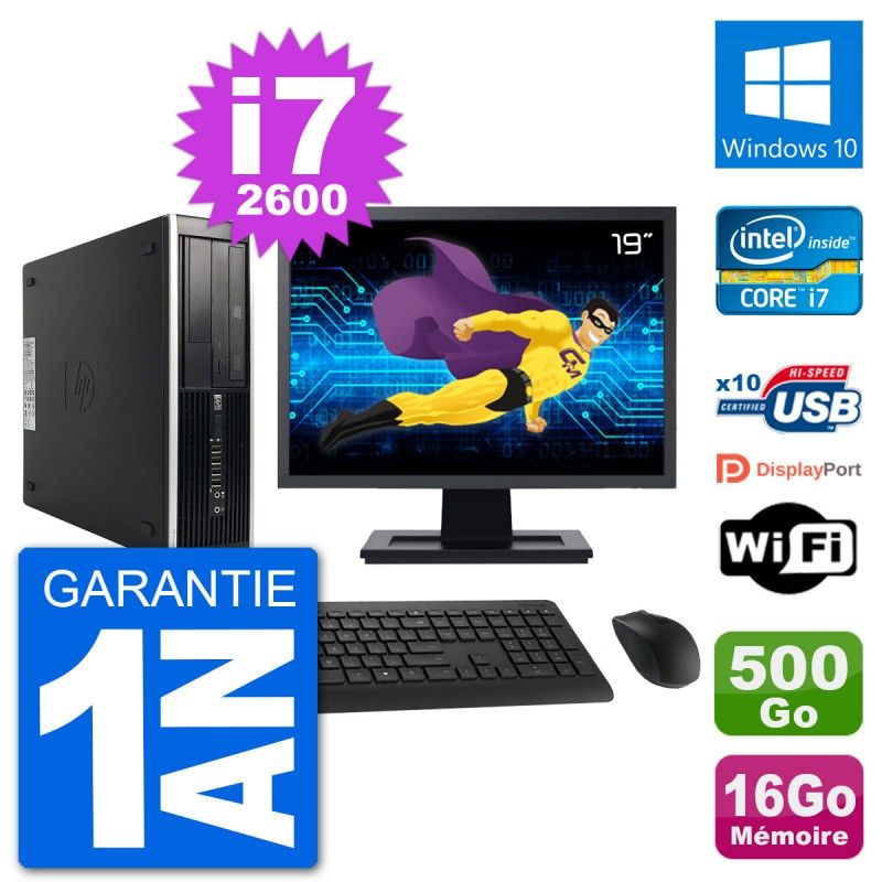 HP Compaq Pro 6300 SFF Desktop PC - 19" Screen, Intel i7-2600, 16GB RAM, 500GB HDD, Windows 10, WiFi