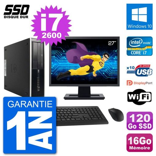 PC de escritorio HP Compaq Pro 6300 SFF - Pantalla de 27', i7-2600, 16GB RAM, 120GB SSD, Windows 10, Wifi
