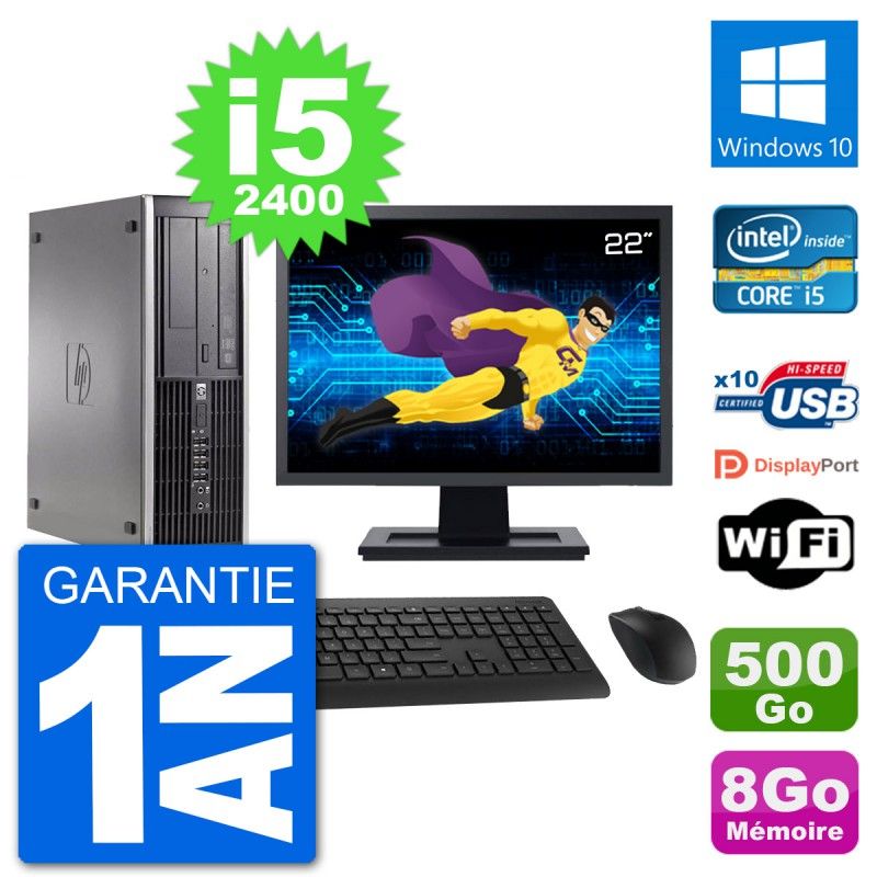 HP Compaq 6200 Pro SFF Computer - 22" Screen, i5-2400, 8GB RAM, 500GB Hard Drive, Windows 10, WiFi