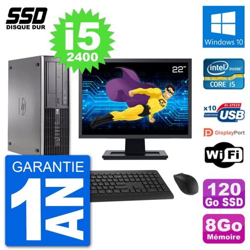 PC de escritorio HP Compaq 6200 Pro SFF - Pantalla de 22', i5-2400, 8GB RAM, SSD de 120GB, Windows 10, Wifi