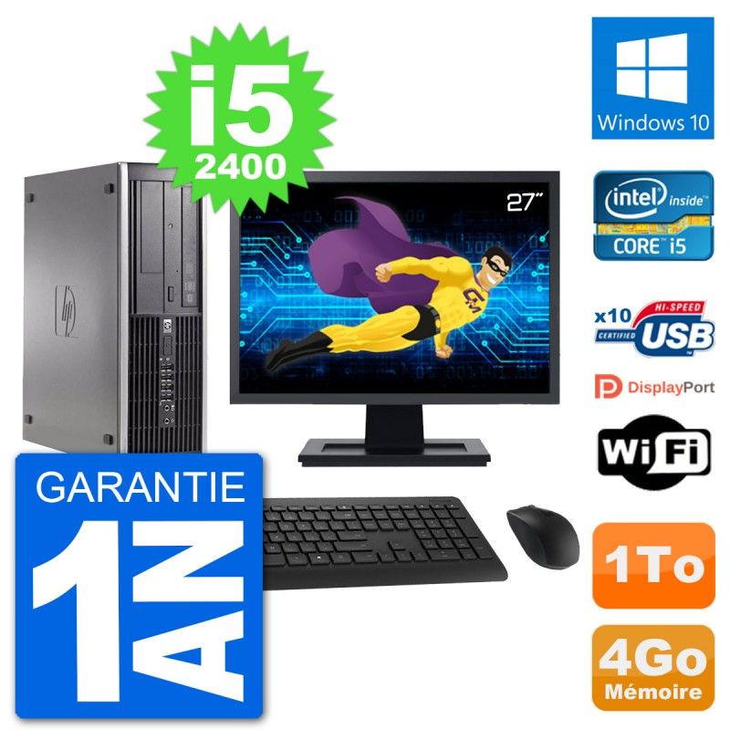 HP Compaq 6200 Pro SFF PC - 27" Screen, i5-2400, 4GB RAM, 1TB HDD, Windows 10, WiFi