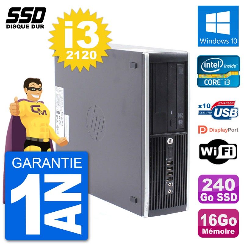 HP Compaq Pro 6300 SFF Desktop PC - Intel i3-2120, 16GB RAM, 240GB SSD, Windows 10, WiFi