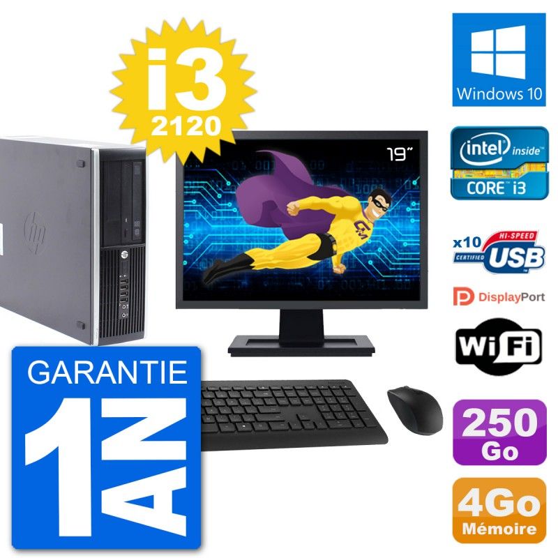 HP Compaq Pro 6300 SFF Desktop PC - 19" Screen, i3-2120, 4GB RAM, 250GB HDD, Windows 10, WiFi