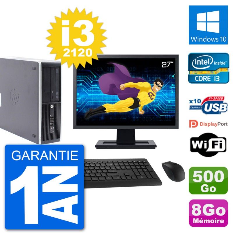 HP Compaq Pro 6300 SFF Desktop PC - 27" Screen, i3-2120, 8GB RAM, 500GB HDD, Windows 10, WiFi