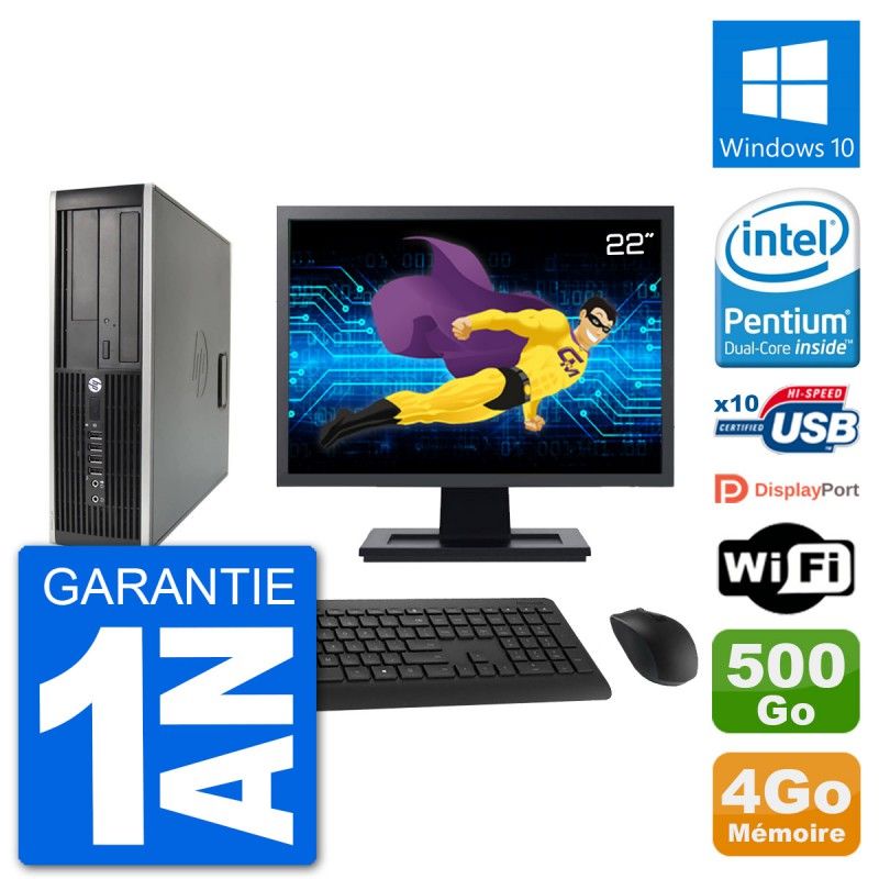 HP Compaq 6200 Pro SFF Desktop PC - 22" Screen, Intel Pentium G630, 4GB RAM, 500GB HDD, Windows 10, WiFi
