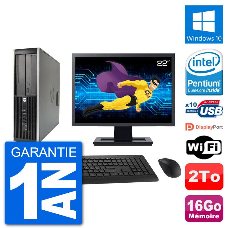 HP Compaq 6200 Pro SFF Desktop Computer, 2.7GHz Intel Pentium G630, 16GB RAM, 2TB HDD, 22" Screen, Windows 10