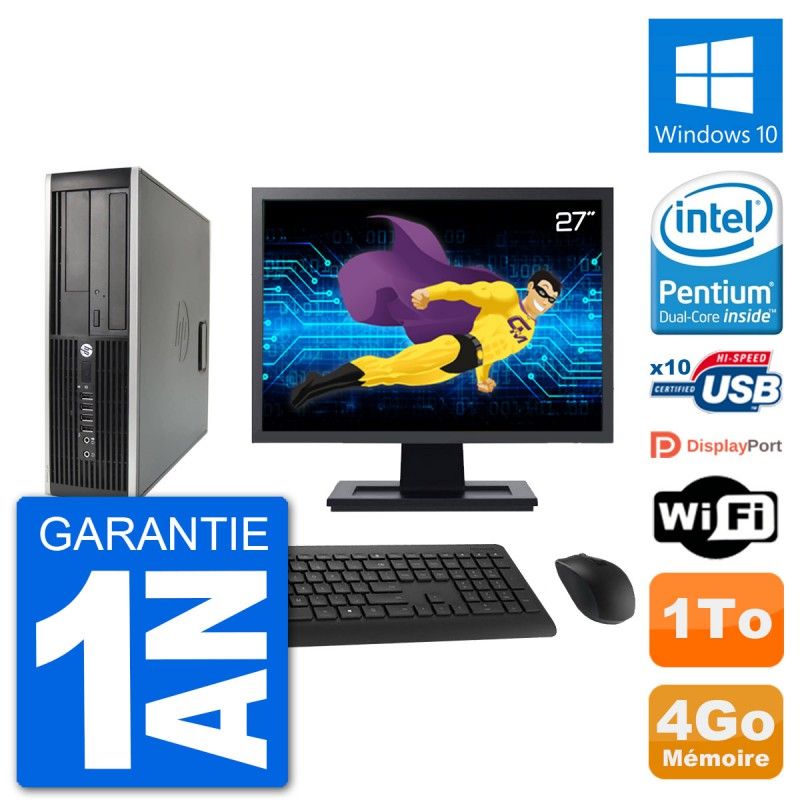 PC de escritorio HP Compaq 6200 Pro SFF - Pantalla de 27", Procesador Intel G630, 4 GB RAM, Disco duro de 1 TB, Windows 10, WiFi