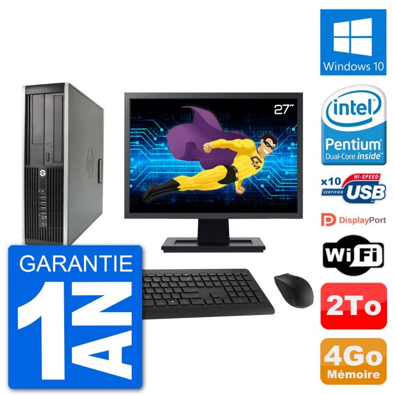 HP Compaq 6200 Pro SFF Desktop PC - 27" Screen, Intel Pentium G630, 4GB RAM, 2TB HDD, Windows 10, WiFi