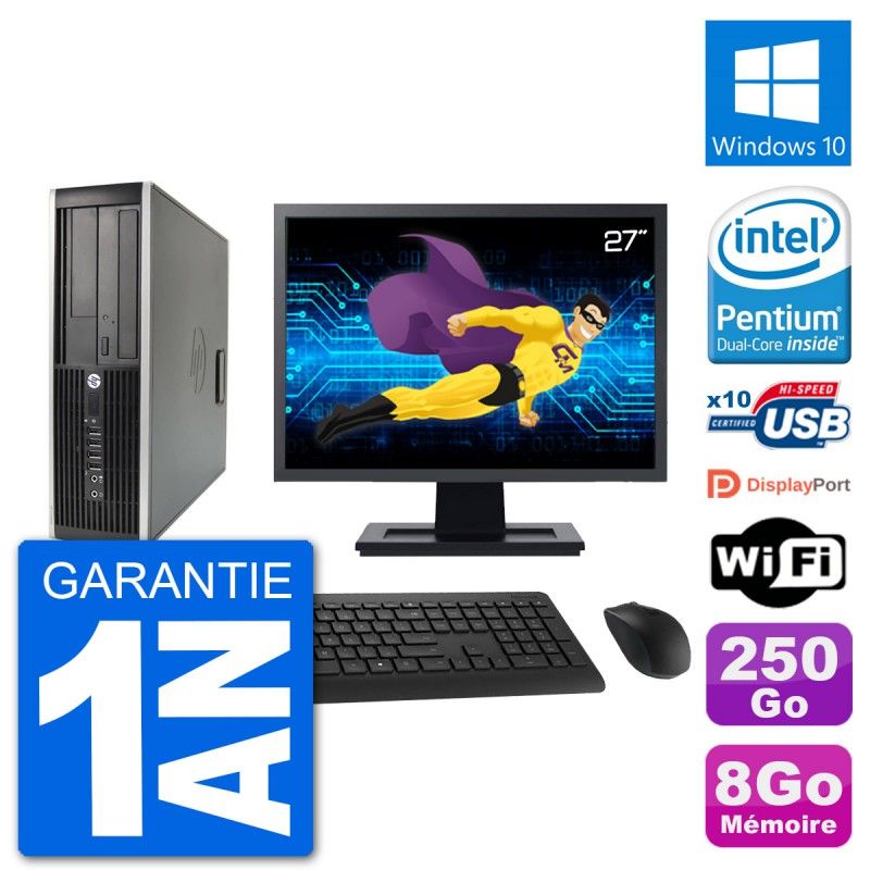 HP Compaq 6200 Pro SFF Desktop Computer - Intel Core i3-2100, 8GB RAM, 250GB HDD, 27" Screen, Windows 10