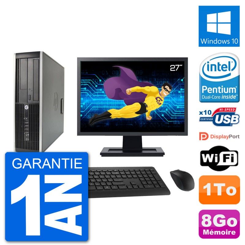 Computadora HP Compaq 6200 Pro SFF - Pantalla de 27", Procesador Intel Pentium G630, 8 GB de RAM, 1 TB HDD, Windows 10, WiFi