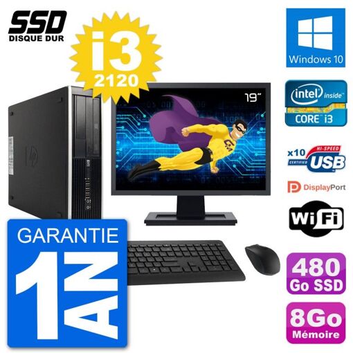 Computadora de escritorio HP Compaq 6200 Pro SFF - Pantalla de 19'', Intel Core i3-2120, 8 GB RAM, 480 GB SSD, Windows 10, WiFi