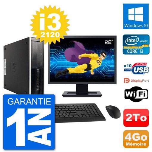 Computadora HP Compaq 6200 Pro SFF - Pantalla de 22", i3-2120, 4 GB de RAM, Disco duro de 2 TB, Windows 10, WiFi
