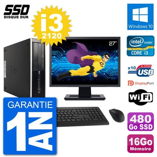 Computadora de escritorio HP Compaq 6200 Pro SFF - Pantalla de 27', Intel Core i3-2120, 16GB de RAM, 480GB SSD, Windows 10, WiFi