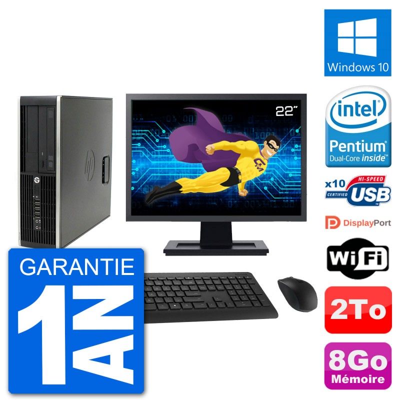 HP Compaq Pro 6300 SFF Desktop Computer - Intel Pentium G630, 8GB RAM, 2TB HDD, 22" Display, Windows 10, WiFi