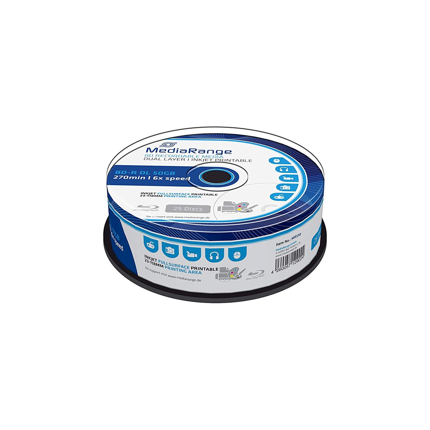MediaRange 50GB Blu-ray Discs (25 Pack) - BD-R DL