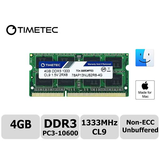 Actualización de memoria Timetec de 4 GB DDR3 1333 MHz para Apple MacBook Pro e iMac