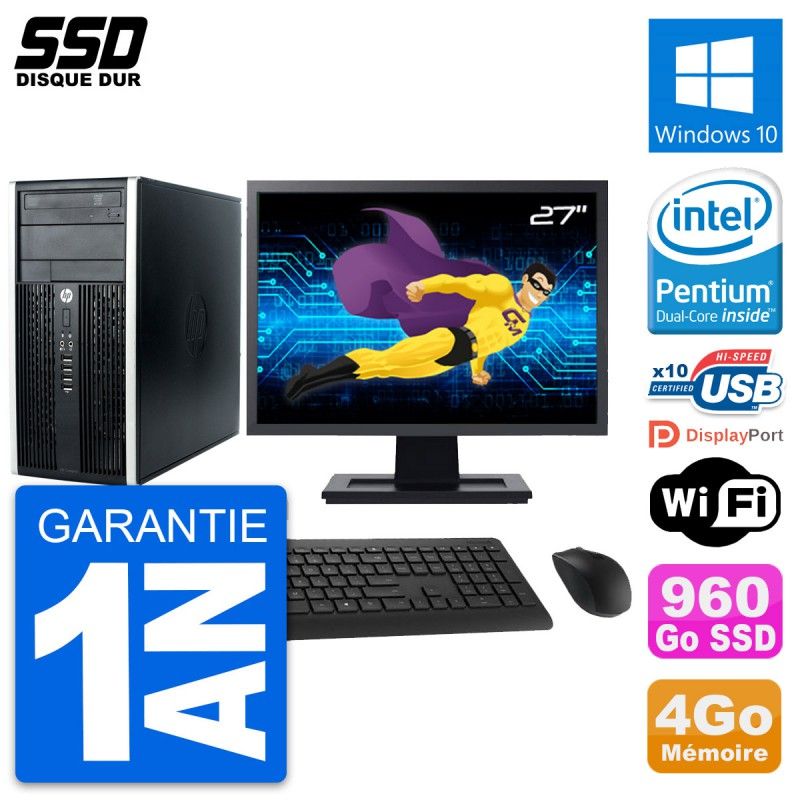 HP Pro 6300 CMT Desktop PC - 27" Screen, Intel G630, 4GB RAM, 960GB SSD, Windows 10, WiFi