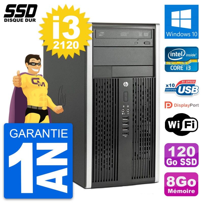 HP Compaq Pro 6300 CMT Intel i3-2120 8GB RAM 120GB SSD Windows 10 Wifi Desktop PC