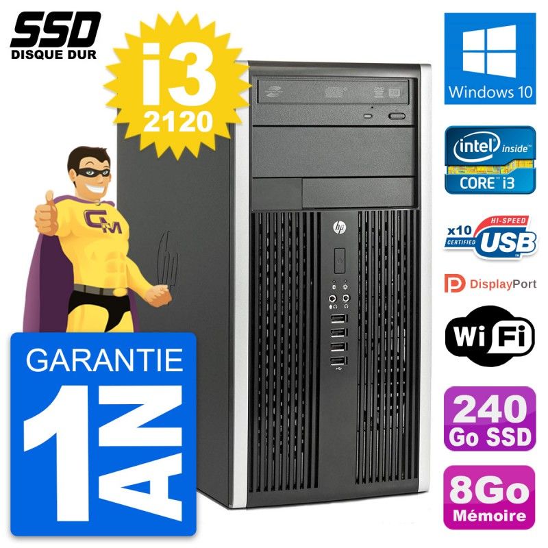HP Compaq Pro 6300 Micro Tower PC - Intel i3-2120, 8GB RAM, 240GB SSD, Windows 10, WiFi