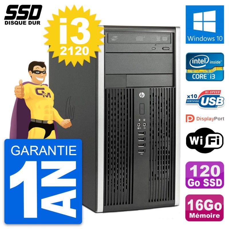 HP Compaq Pro 6300 Micro Tower PC - Intel i3-2120, 16GB RAM, 120GB SSD, Windows 10, WiFi