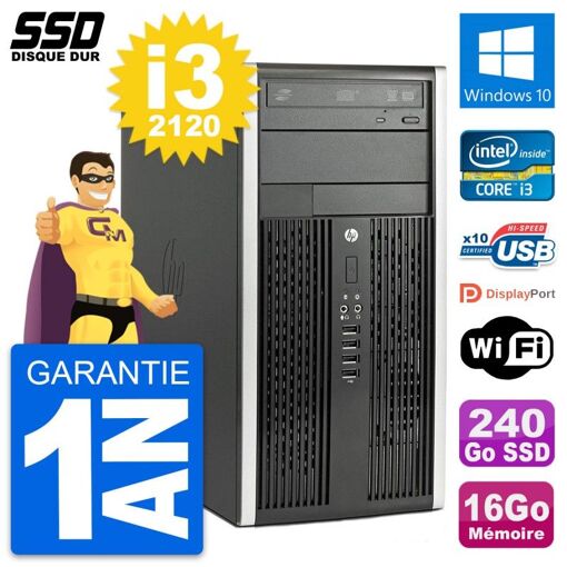 PC de sobremesa HP Compaq Pro 6300 CMT - Intel i3-2120, 16GB RAM, SSD de 240GB, Windows 10, WiFi