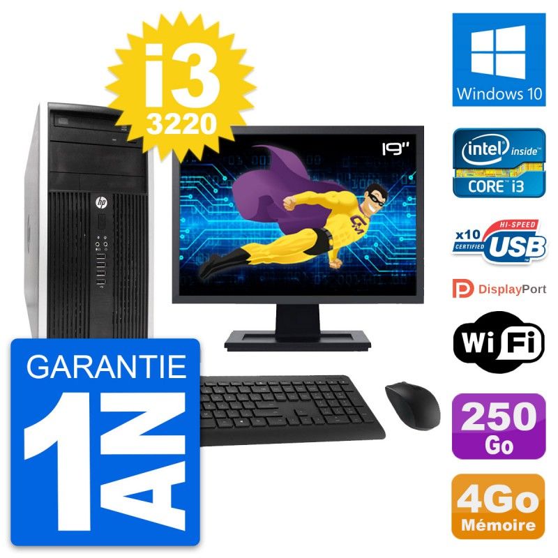 HP Compaq Pro 6300 CMT Desktop PC - 19" Screen, i3-3220, 4GB RAM, 250GB HDD, Windows 10, WiFi