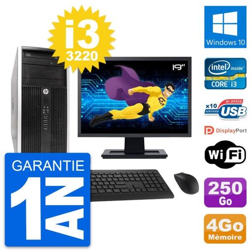 PC de escritorio HP Compaq Pro 6300 CMT - Pantalla de 19'', Intel Core i3-3220, 4 GB de RAM, 250 GB HDD, Windows 10, WiFi