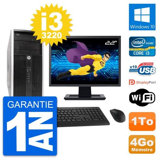 PC Tour HP Pro 6300 CMT Pantalla 22" i3-3220 4GB RAM 1TB HDD Windows 10 WiFi