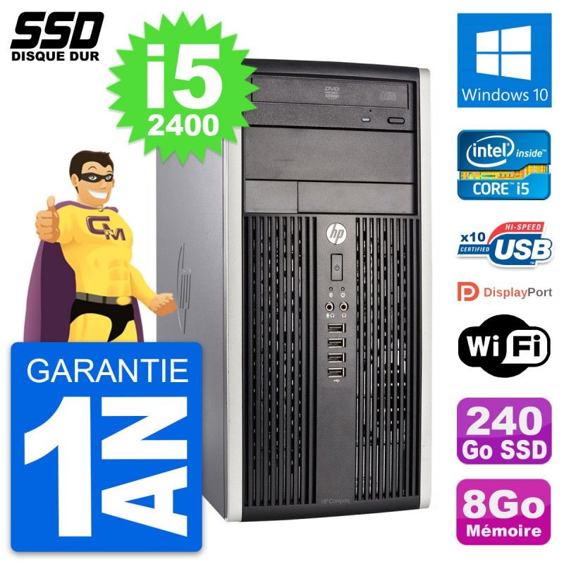 HP Compaq Pro 6300 CMT Intel i5-2400 8GB RAM 240GB SSD Windows 10 Wifi Desktop Computer