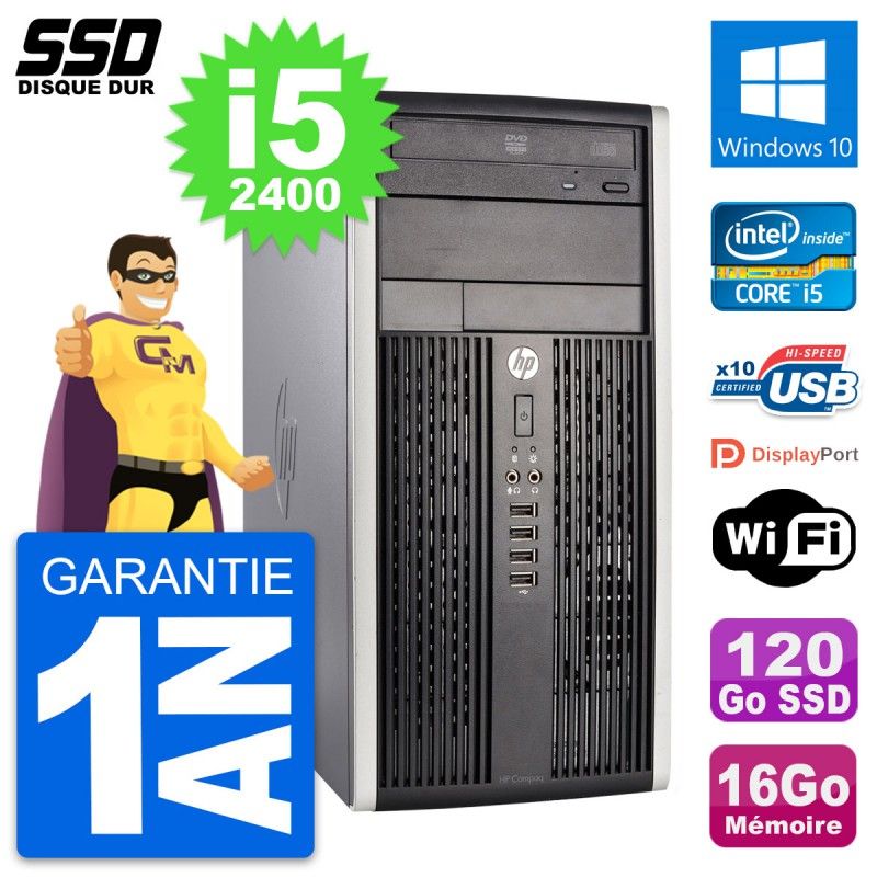 HP Compaq Pro 6300 Micro Tower - Intel i5-2400, 16GB RAM, 120GB SSD, Windows 10, WiFi