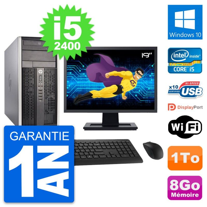 HP Compaq Pro 6300 CMT Desktop PC - 19" Screen, i5-2400, 8GB RAM, 1TB HDD, Windows 10, WiFi