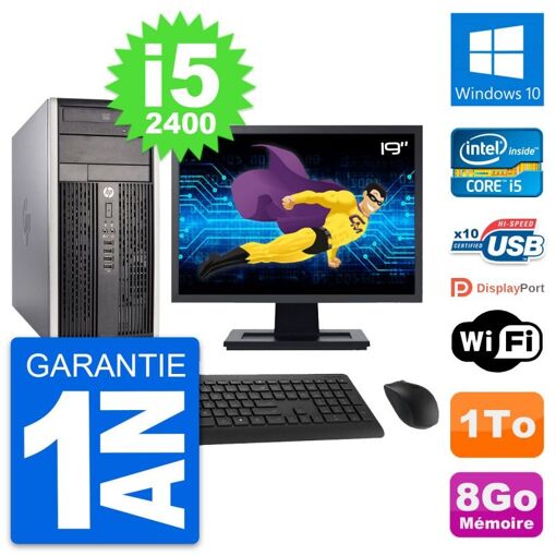 PC de escritorio HP Compaq Pro 6300 CMT - Pantalla de 19', Intel Core i5-2400, 8 GB RAM, 1 TB HDD, Windows 10, WiFi