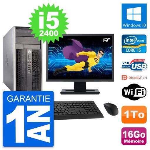 PC de escritorio HP Compaq Pro 6300 CMT - Pantalla de 19', Intel Core i5-2400, 16 GB RAM, 1 TB HDD, Windows 10, WiFi