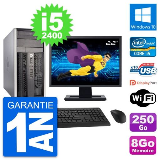 PC de escritorio HP Compaq Pro 6300 CMT - Pantalla de 22', Intel Core i5-2400, 8 GB de RAM, 250 GB HDD, Windows 10, WiFi