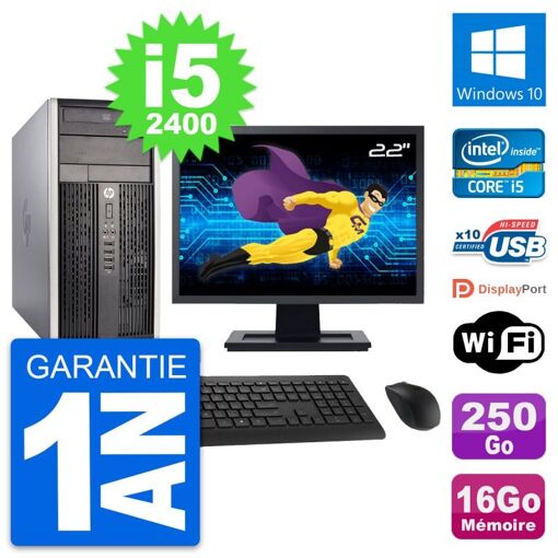 PC de escritorio HP Compaq Pro 6300 CMT con pantalla de 22'', procesador Intel Core i5-2400, 16 GB de RAM, disco duro de 250 GB, Windows 10 y WiFi