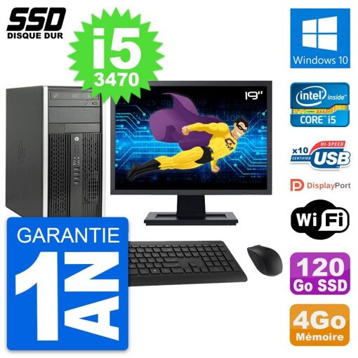 PC de escritorio HP Compaq Pro 6300 CMT - Pantalla de 19'', Intel i5-3470, 4GB de RAM, 120GB SSD, Windows 10, WiFi