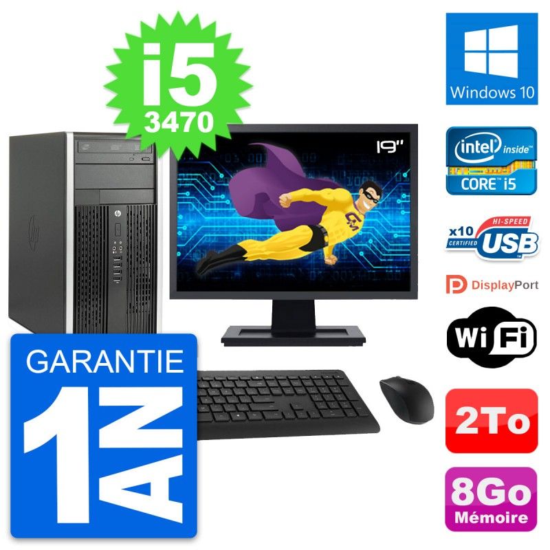 HP Compaq Pro 6300 CMT Desktop PC - 19" Screen, i5-3470, 8GB RAM, 2TB HDD, Windows 10, WiFi