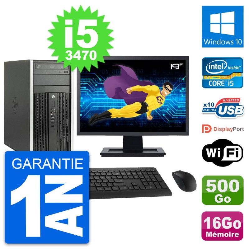 HP Compaq Pro 6300 CMT Mini Tower PC - 19" Screen, i5-3470, 16GB RAM, 500GB HDD, Windows 10, Wifi