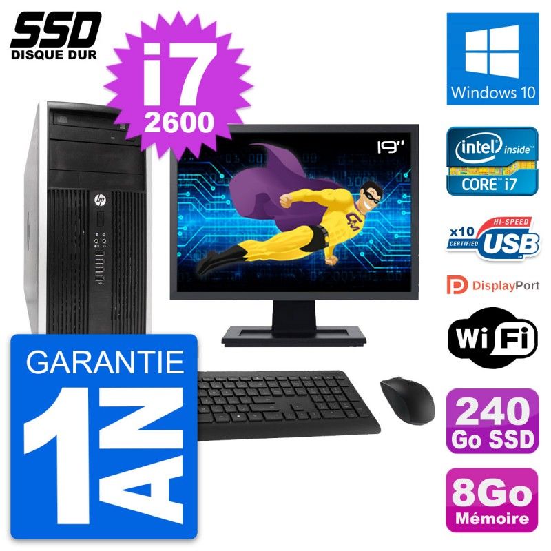 HP Compaq Pro 6300 Micro Tour PC - 19" Screen, Intel i7-2600, 8GB RAM, 240GB SSD, Windows 10