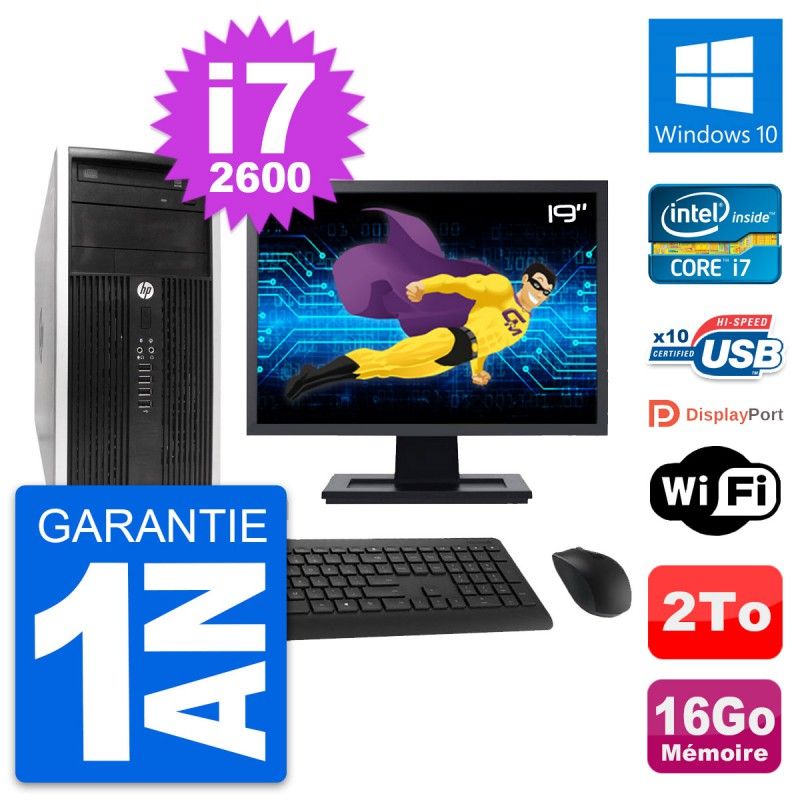 HP Compaq Pro 6300 CMT Mini Tower PC - 19" Screen, i7-2600, 16GB RAM, 2TB HDD, Windows 10