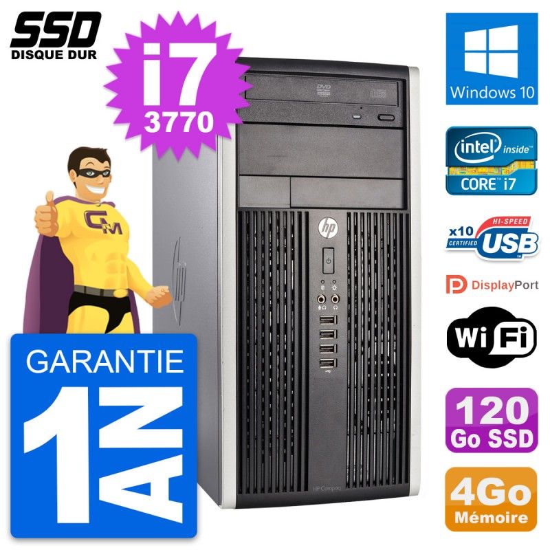 HP Compaq Pro 6300 Micro Tower - Intel Core i7-3770, 4GB RAM, 120GB SSD, Windows 10, WiFi
