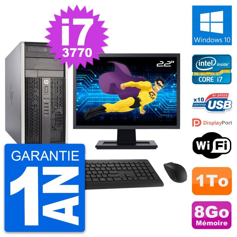 HP Compaq Pro 6300 CMT PC - 22" Screen, i7-3770, 8GB RAM, 1TB HDD, Windows 10, WiFi