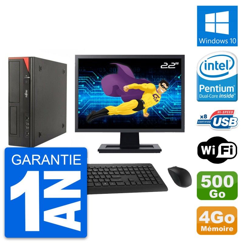 Fujitsu E520 DT 22-inch Desktop PC - Intel G3220, 4GB RAM, 500GB HDD, Windows 10, WiFi