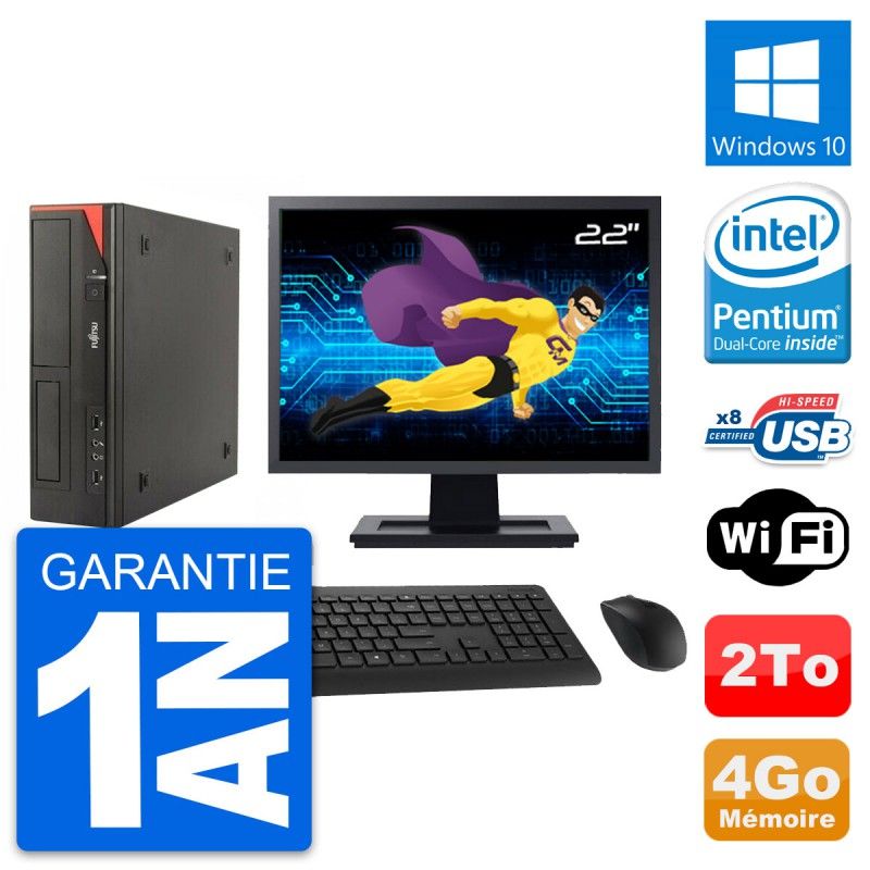 Fujitsu E520 DT 22-inch Computer - Intel G3220, 4GB RAM, 2TB HDD, Windows 10, WiFi