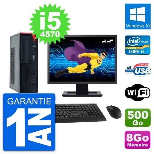 Ordenador de sobremesa Fujitsu E520 DT, pantalla de 22 pulgadas, procesador Intel Core i5-4570, 8 GB RAM, disco duro de 500 GB, Windows 10, WiFi