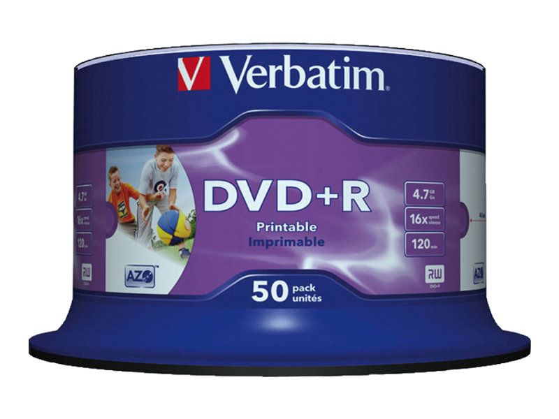 Verbatim DVD+R 50-Pack - 4.7GB, 16x Speed, Printable Inner and Label Side