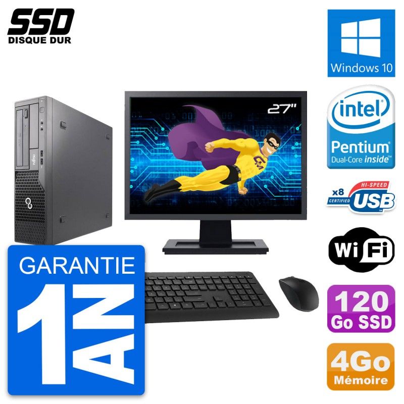 Fujitsu E500 E85+ DT 27" Screen, Intel G630, 4GB RAM, 120GB SSD, Windows 10, WiFi