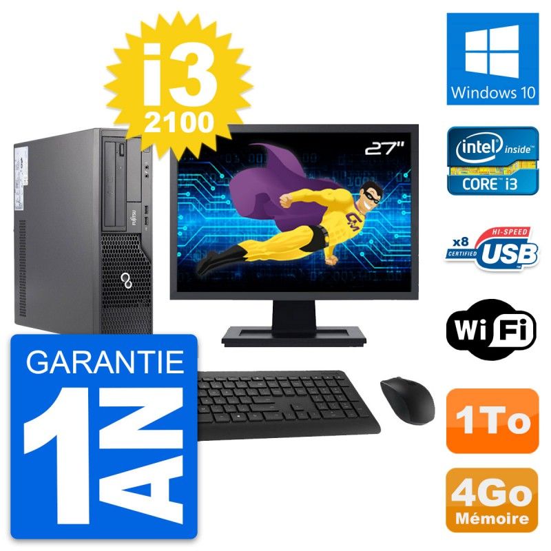 Fujitsu E500 DT 27-inch Desktop PC - Intel i3, 4GB RAM, 1TB HDD, Windows 10, WiFi